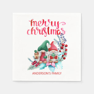 Servilleta De Papel Gnomis con Gorras rojos y verdes