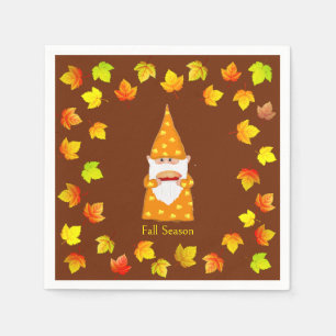 Servilleta De Papel Gnomo Adorable y Hojas de Otoño Coloridas sobre Ma