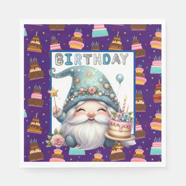 Servilleta De Papel Gnomo de Cumpleaños (Anverso)