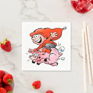 Servilleta De Papel Gnomo de dibujos animados divertidos montando un c