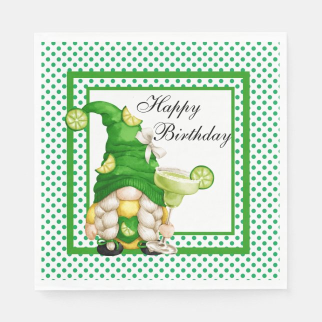 Servilleta De Papel Gnomo de Margarita de Cumpleaños (Anverso)