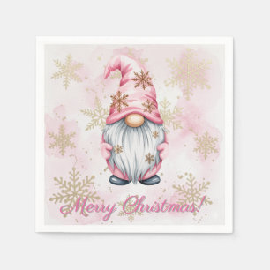 Servilleta De Papel Gnomo de Navidad Rosa Copos de Nieve Dorados