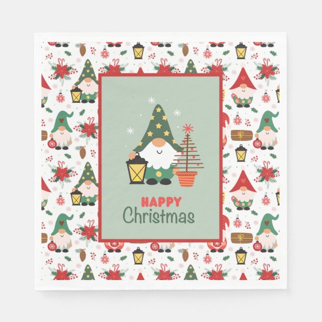 Servilleta De Papel Gnomo Feliz de Navidad (Anverso)
