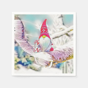 Servilleta De Papel gnomo vintage con gorra rojo en la acuarela de árb