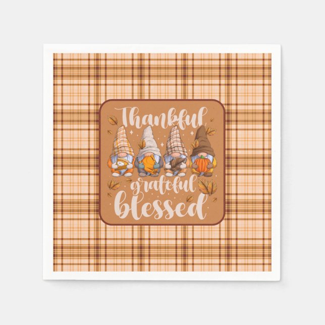 Servilleta De Papel Gnomos Agradecidos – Bendiciones de Otoño (Anverso)