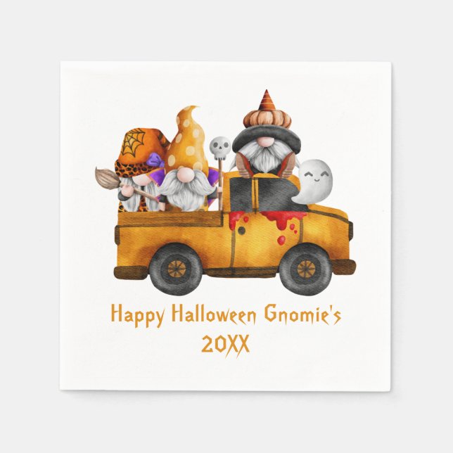 Servilleta De Papel Gnomos de Halloween personalizados Camión naranja (Anverso)