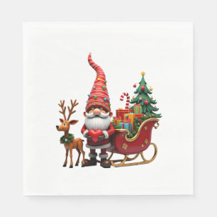 Servilleta De Papel Gnomos de luces de Navidad Santa Claus montando un