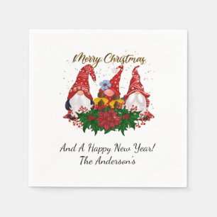 Servilleta De Papel Gnomos de Navidad Poinsettia Bosque Caprichoso 