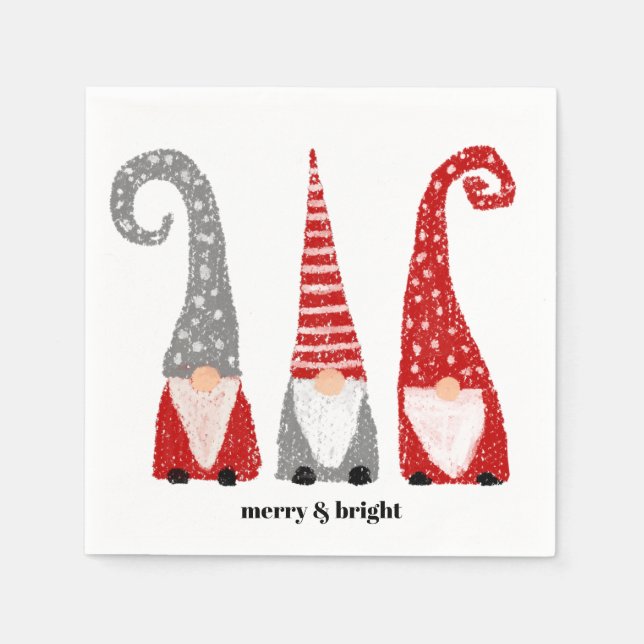 Servilleta De Papel Gnomos de Navidad Rojo Gris Blanco Personalizado (Anverso)