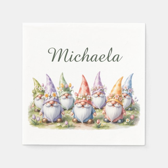 Servilleta De Papel Gnomos de primavera en una pradera (Anverso)