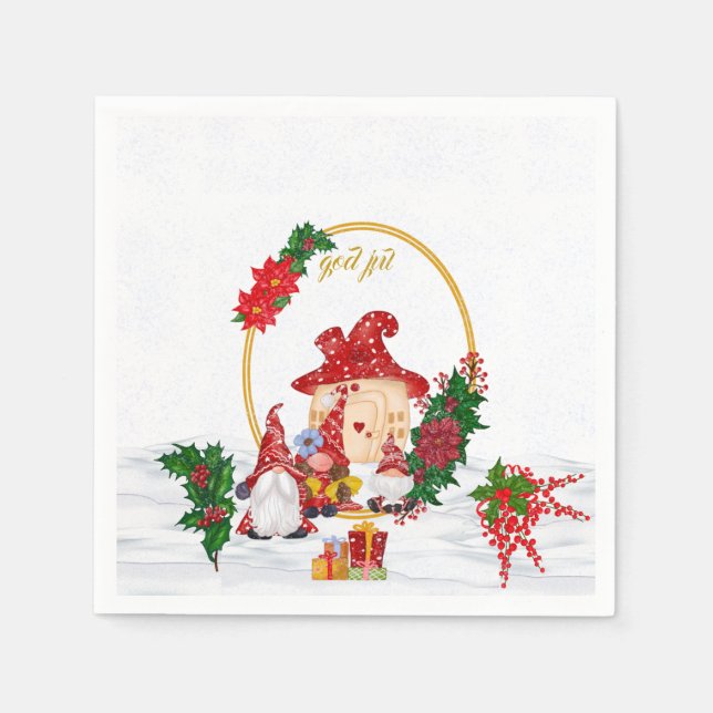 Servilleta De Papel God Jul Sueco Gnomes Red Family (Anverso)