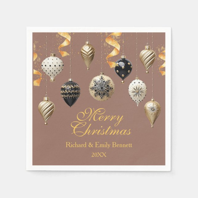 Servilleta De Papel Gold and Black Christmas Baubles (Anverso)