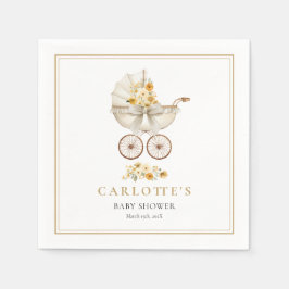 Servilleta De Papel Gold Baby Carriage Shower Napkin