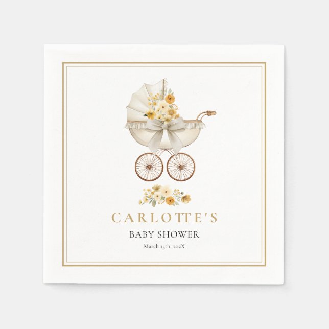 Servilleta De Papel Gold Baby Carriage Shower Napkin (Anverso)