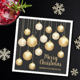 Servilleta De Papel Gold Baubles Christmas Ornaments on Black Party