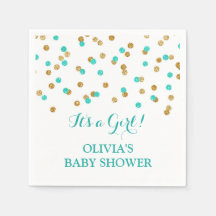 Gold Blue Aqua Turquoise Confetti Baby Shower