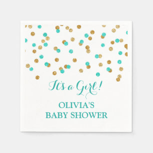Servilleta De Papel Gold Blue Aqua Turquoise Confetti Baby Shower