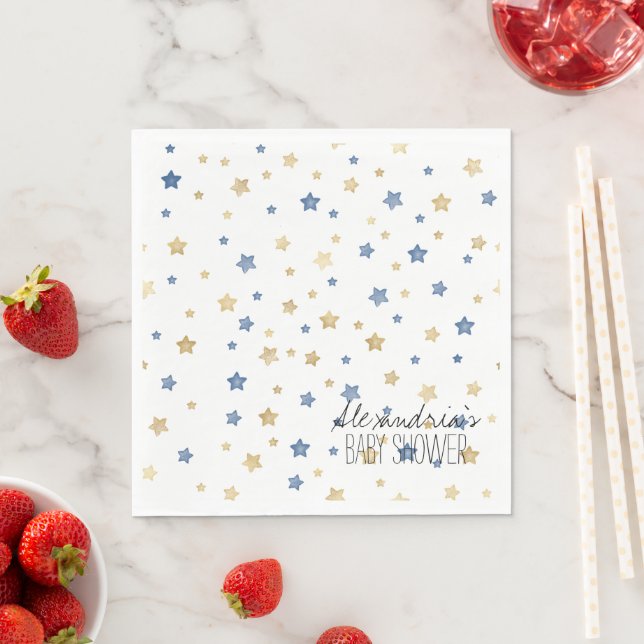 Servilleta De Papel Gold Blue Starlight Stars Personalized Baby Shower (In situ)