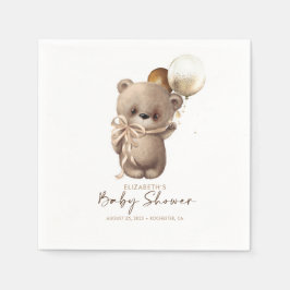 Servilleta De Papel Gold Brown Teddy Bear Baby Shower