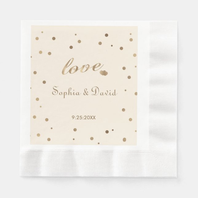 Servilleta De Papel Gold Confetti Love Champagne Boda (Anverso)