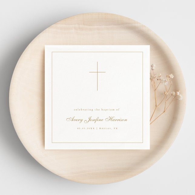 Servilleta De Papel Gold Cross Christening Baptism Religious Party (Subido por el creador)