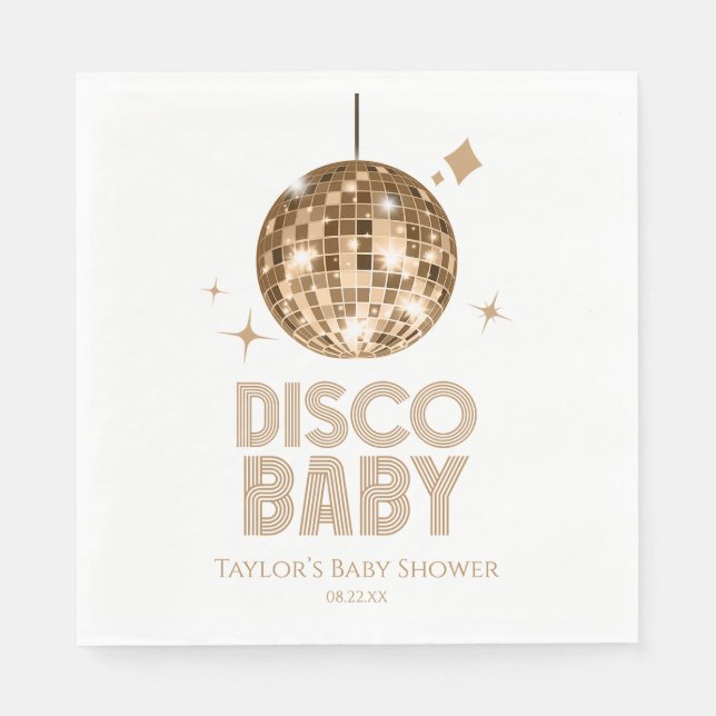 Servilleta De Papel Gold Disco Ball 'Disco Baby' Baby Shower (Anverso)