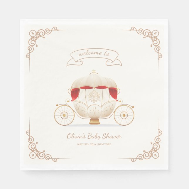 Servilleta De Papel Gold Elegant Fairy Carriage Baby Shower Welcome  (Anverso)