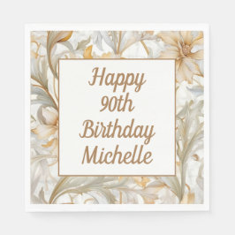 Servilleta De Papel Gold Floral Happy 90 cumpleaños