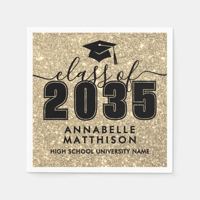 Servilleta De Papel Gold Glitter Graduation (Anverso)