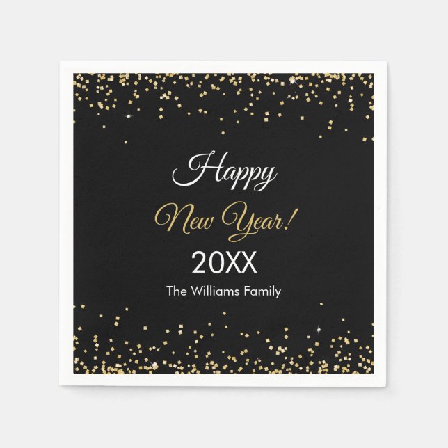 Servilleta De Papel Gold Glitter Happy New Year Black Party (Anverso)