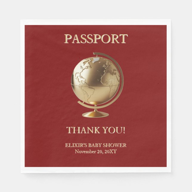 Servilleta De Papel Gold Globe Passport Travel Baby Shower (Anverso)