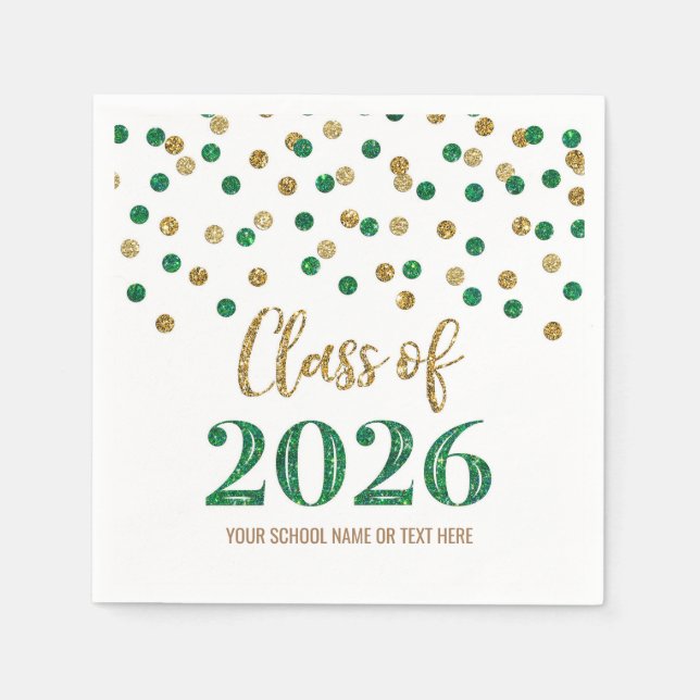 Servilleta De Papel Gold Green Confetti Class of 2026 Napkins (Anverso)