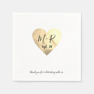 Servilleta De Papel Gold Love Heart con script Iniciales Boda