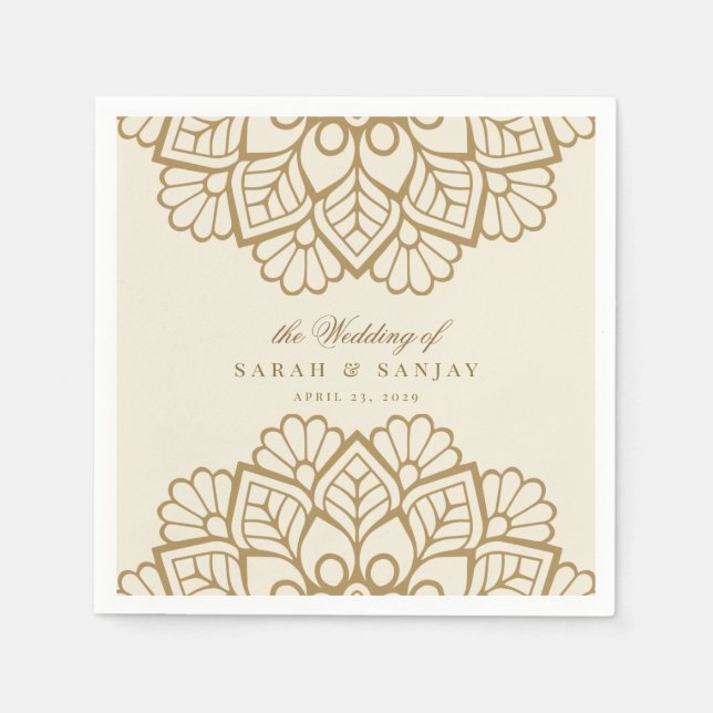 Servilleta De Papel Gold Mandala Boda indio o Sangeet (Anverso)