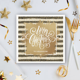 Servilleta De Papel Gold Merry Christmas Black White Strips