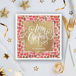 Servilleta De Papel Gold Merry Christmas on Red