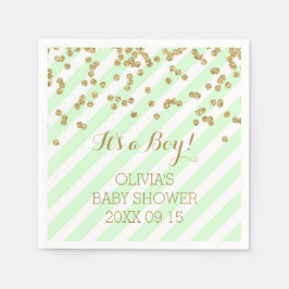 Servilleta De Papel Gold Mint Green Confetti Strips Baby Shower