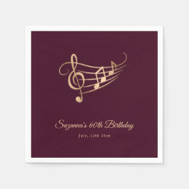 Servilleta De Papel Gold Music Notes Elegant Script Birthday
