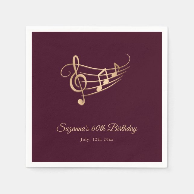 Servilleta De Papel Gold Music Notes Elegant Script Birthday (Anverso)