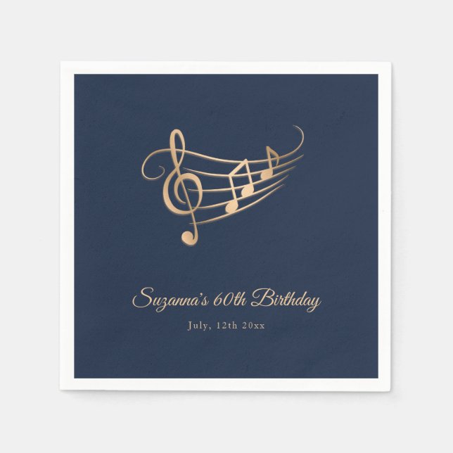 Servilleta De Papel Gold Music Notes Elegant Script Birthday (Anverso)