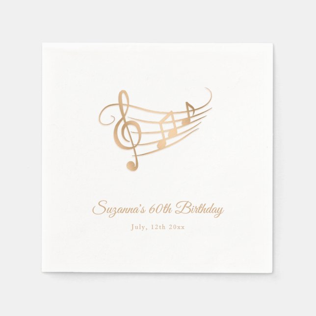 Servilleta De Papel Gold Music Notes Elegant Script Birthday (Anverso)