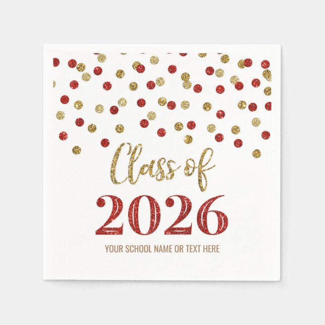 Servilleta De Papel Gold Red Confetti Class of 2026 Napkins (Anverso)