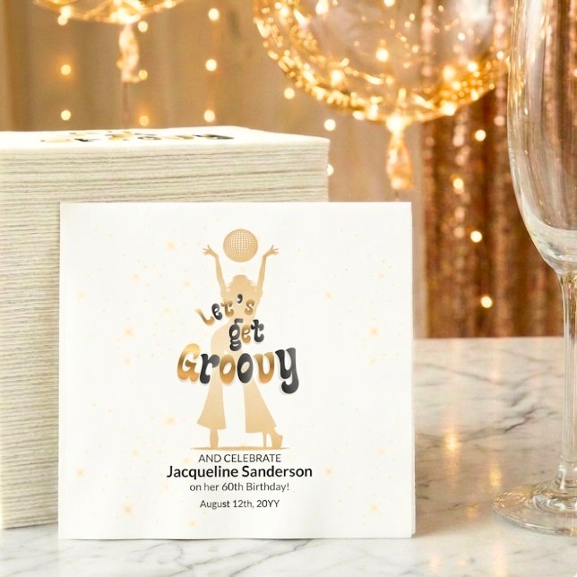 Servilleta De Papel Gold Retro Let's Get Groovy 60th Birthday (Subido por el creador)