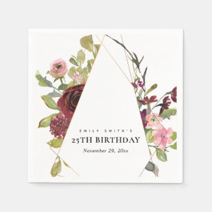 SERVILLETA DE PAPEL GOLD RUBOR BURGUNDY ROSA FLORAL CUALQUIER CUMPLEA