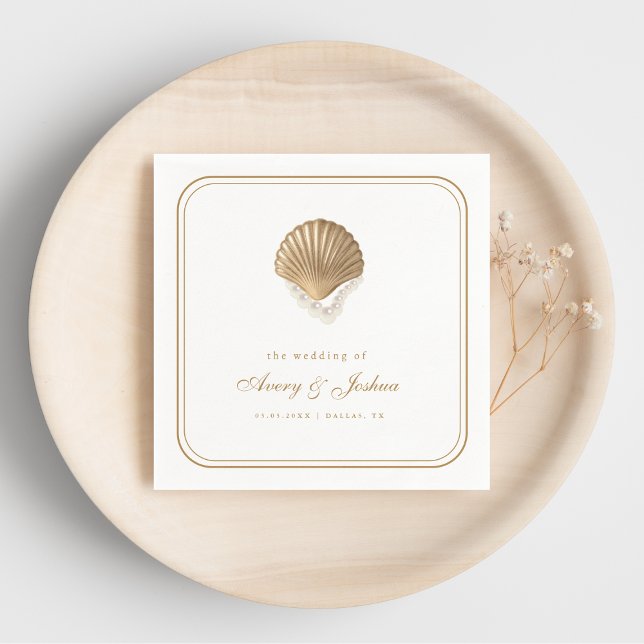 Servilleta De Papel Gold Seashell Coastal Wedding Drink (Subido por el creador)