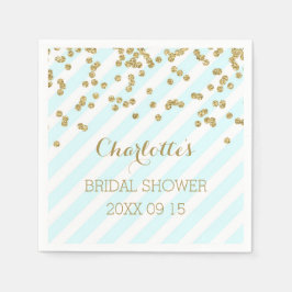 Servilleta De Papel Gold Sky Blue Confetti Stripes Brillante Shower