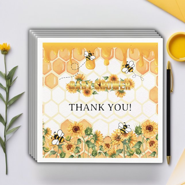 Servilleta De Papel Gold Sunflower Honeycomb Honeybee Baby Shower (Subido por el creador)