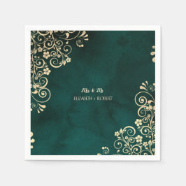 Servilleta De Papel Gold Swirls Emerald Green Wedding 