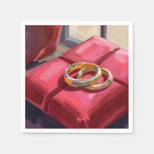 Servilleta De Papel Gold Wedding Rings Watercolor Painting Red (Anverso)