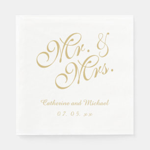 Servilleta De Papel Gold White Mr. y Mrs. Napkins de papel boda